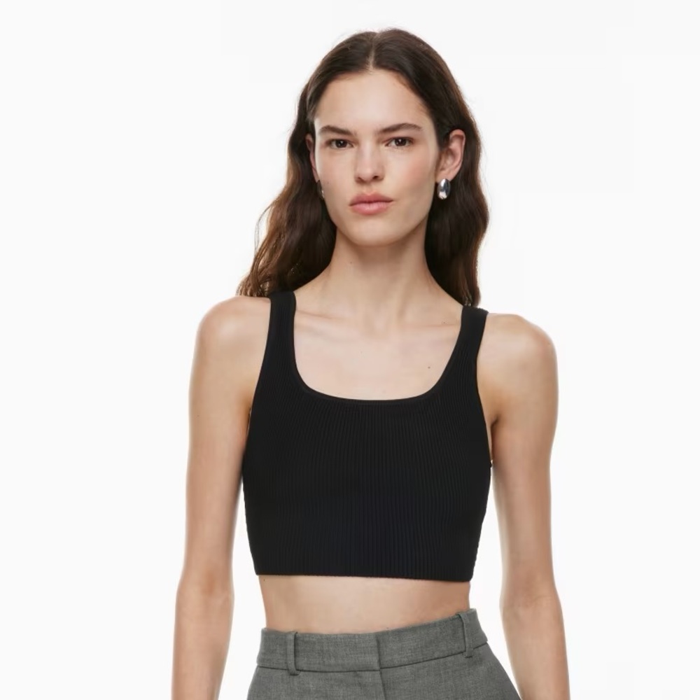 Black Sculpt Knit Square-neck Croppes Tank